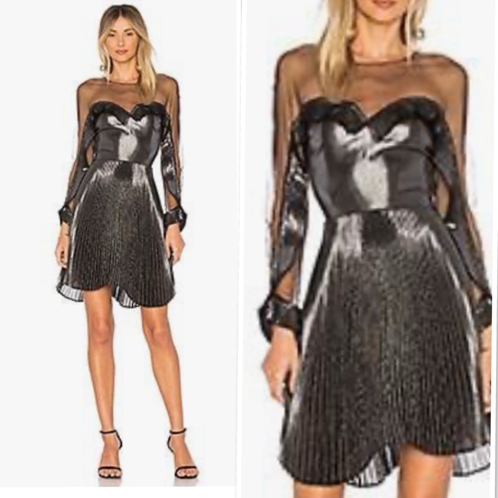 DELFI Collective Katia Dress - Black Silk & Silver Lurex Cocktail Dress, Size M